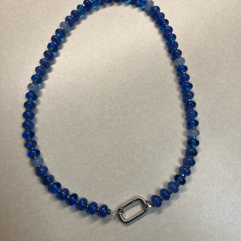 Blue Beaded Necklace with Silver Clasp